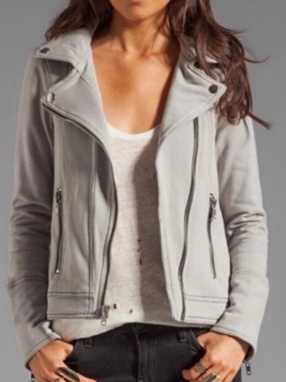 Chaser Gray Moto Biker Jacket Asymmetric Zip Slim S